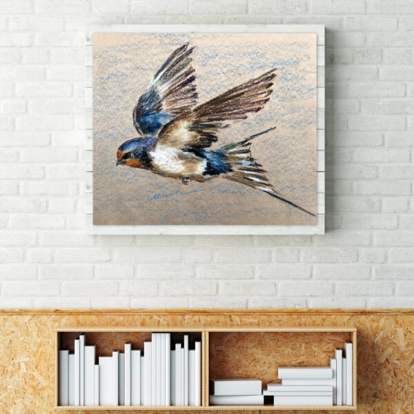 Swallow Painting Original Bird Art Flying Barn Swallow Oil Pastel Draiwing Gift Artwotk 11x14'' by Muura - Image 6