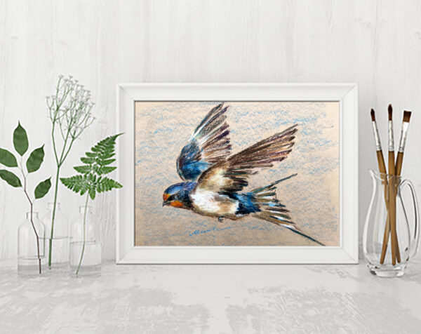 Swallow Painting Original Bird Art Flying Barn Swallow Oil Pastel Draiwing Gift Artwotk 11x14'' by Muura - Image 5