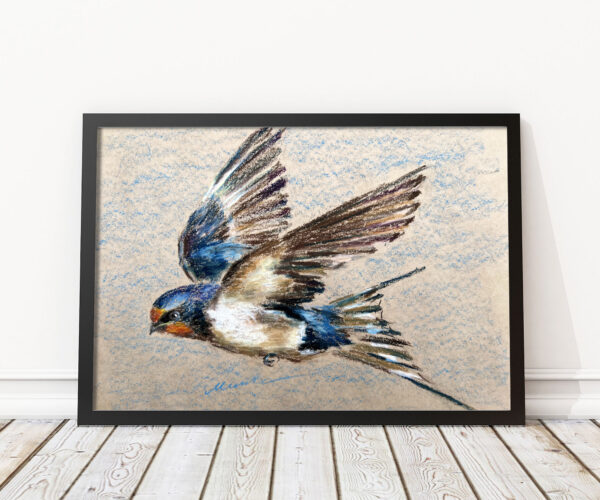 Swallow Painting Original Bird Art Flying Barn Swallow Oil Pastel Draiwing Gift Artwotk 11x14'' by Muura - Image 4